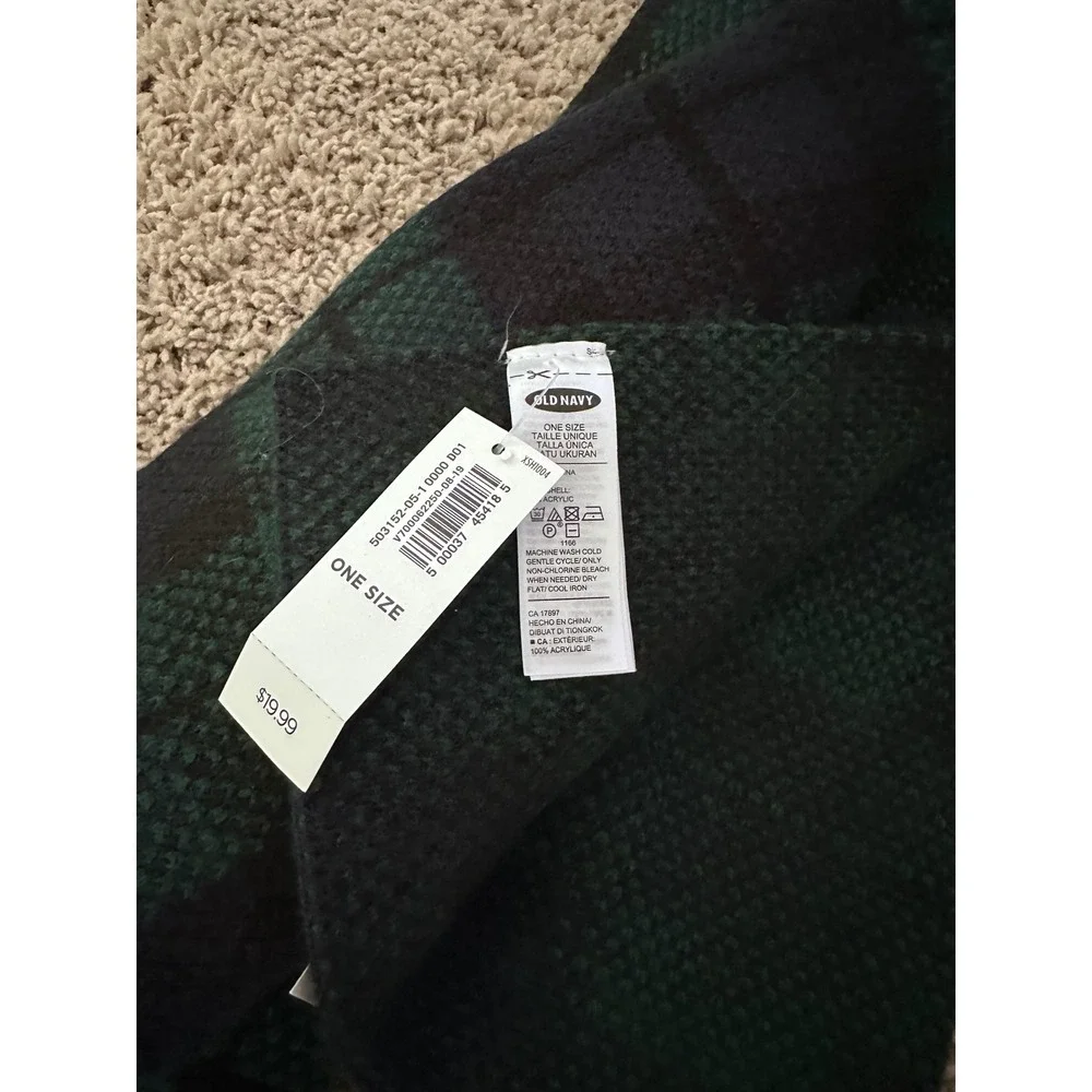 New‎ Old Navy Plaid Hat and Scarf Set Green Blue One Size NWT winter
